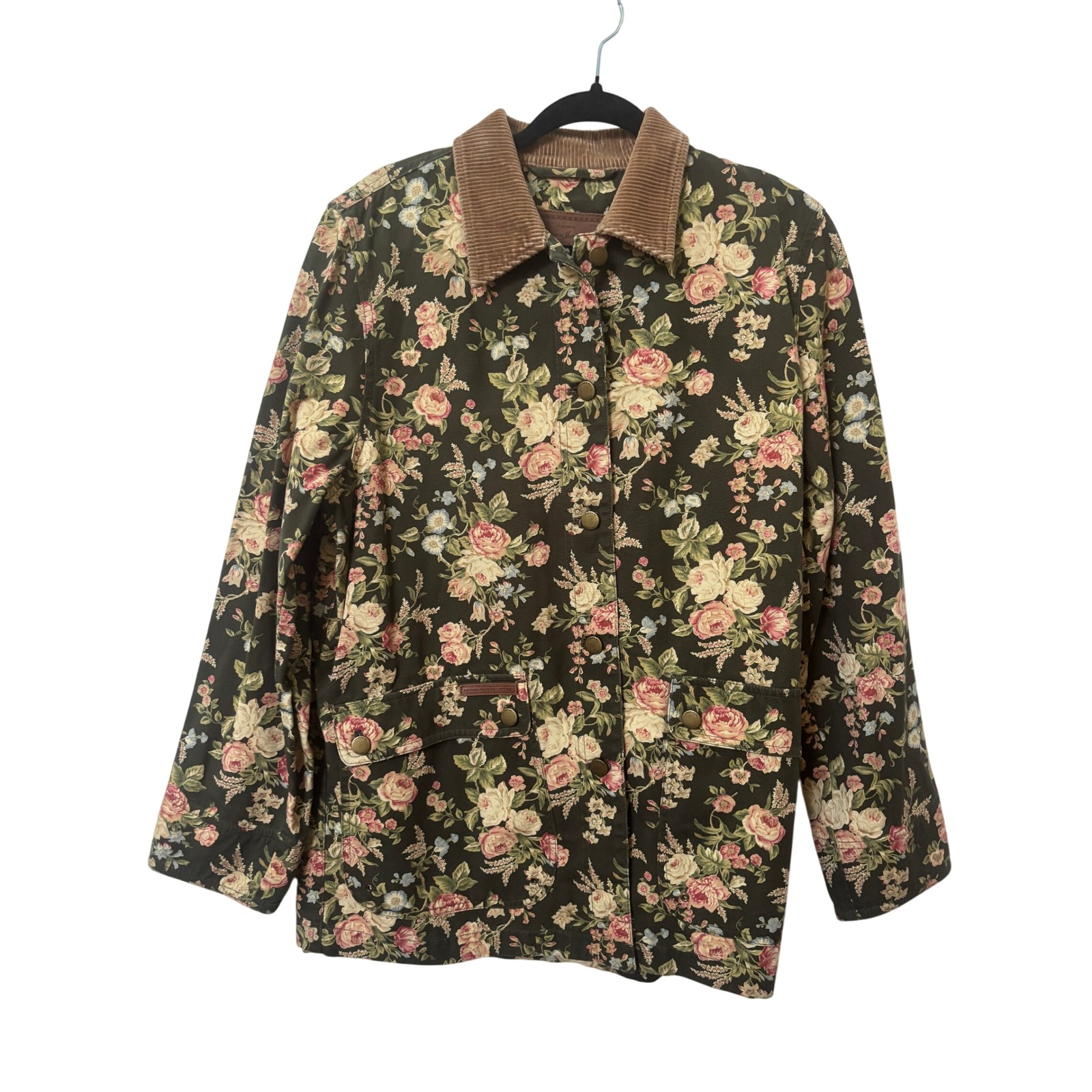 Lauren Ralph Lauren Floral Barn Jacket Corduroy Collar Chore Coat Womens M